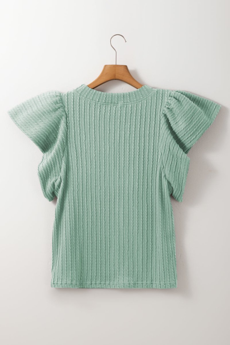 Moonlight Jade Solid Color Textured Flutter Sleeve Top for Women - Love Salve